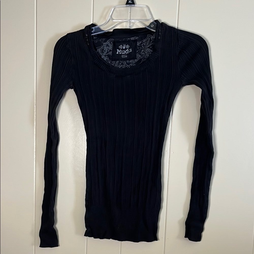 Mudd Black Fitted Ribbed Blouse